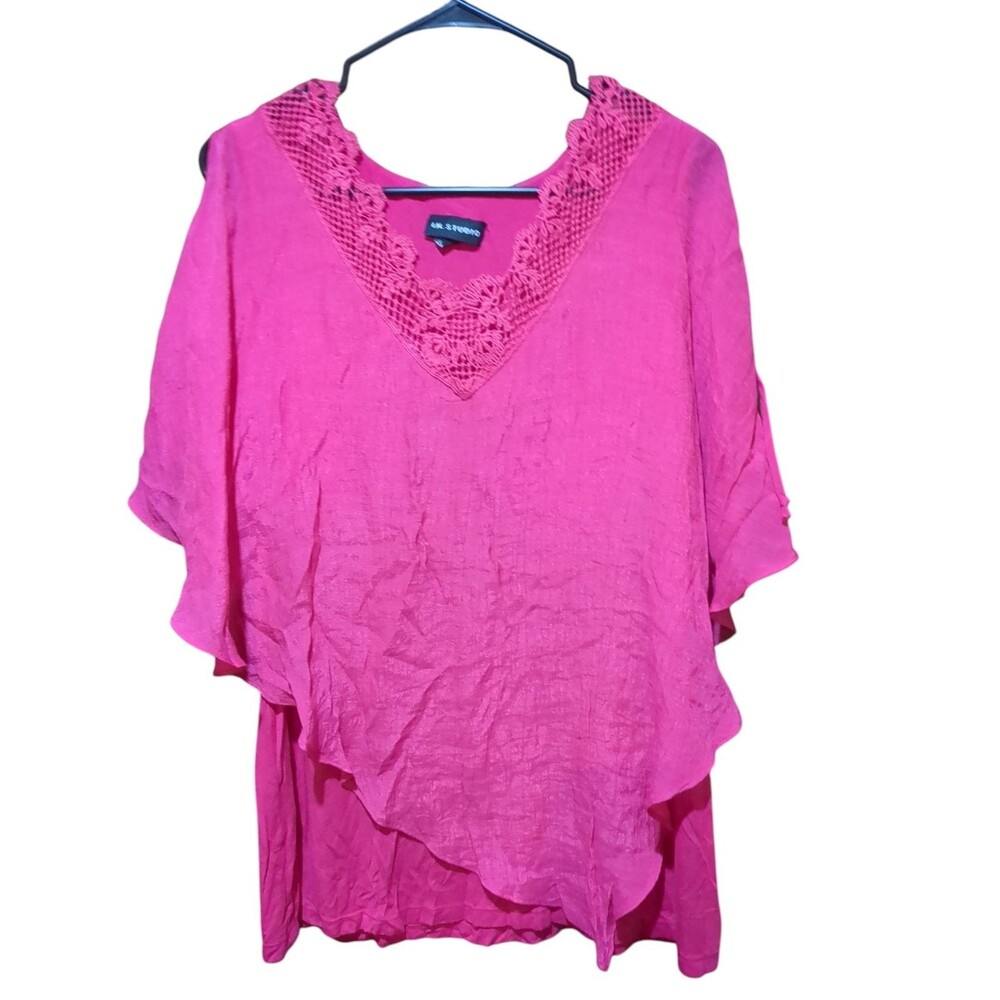 I.N. Studio Blouse Womens 1X Pink Chiffon Shirt Sheer Kimono Tank Top